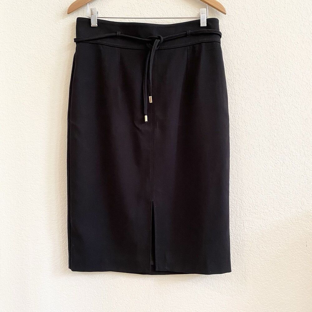 Ann‎ Taylor Skirt Sz 10 Black Pencil Knotted Cord Belt Lined Business Career